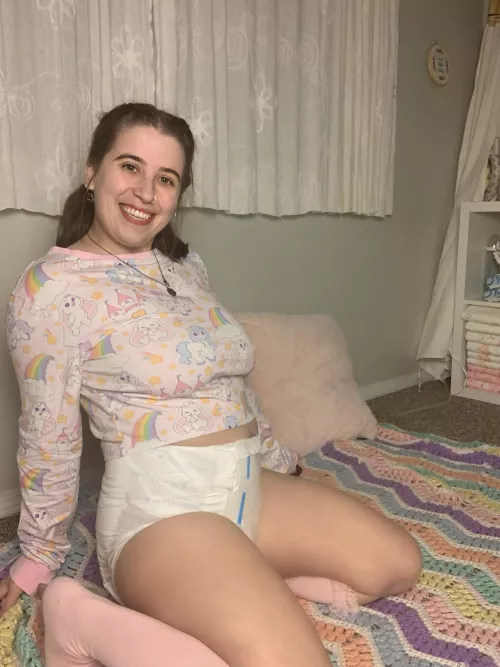 My favourite bedtime combo - odu pj shirt and matching diaper! So cozy! 🥰💦
