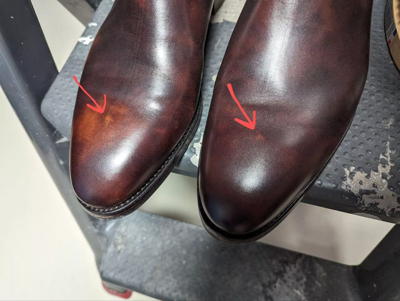 Scuffed both of my new boots in the same spot, any idea how I could have done this so that I can prevent doing it again in the future?