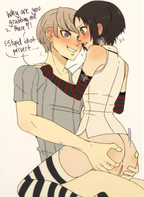 Yuu being a stupid idiot pervert with Marie (raydeluxxxe)