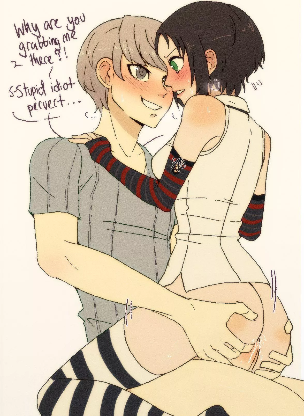 Yuu being a stupid idiot pervert with Marie (raydeluxxxe)