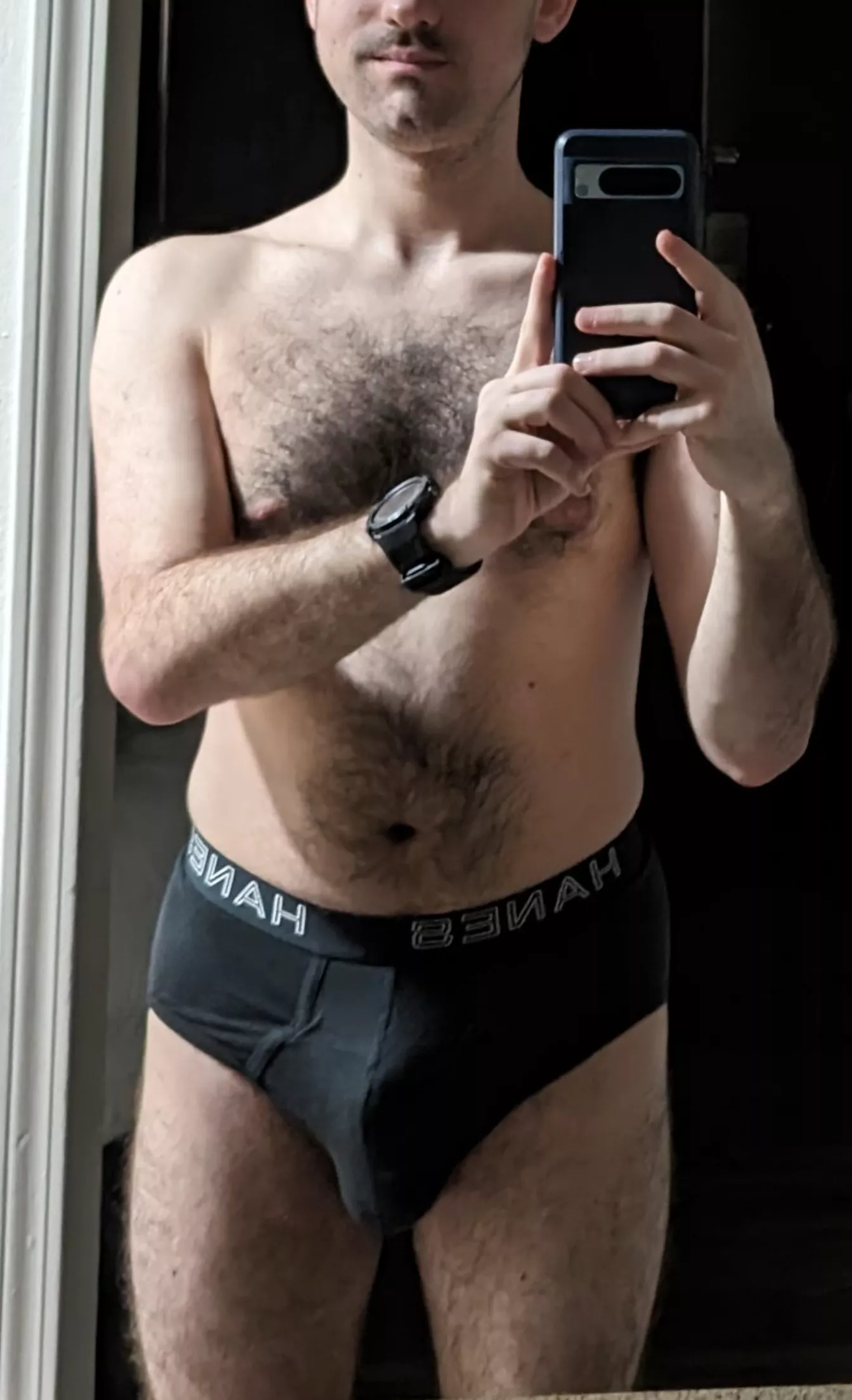 Can't sleep, so here's a selfie of me in my black briefs