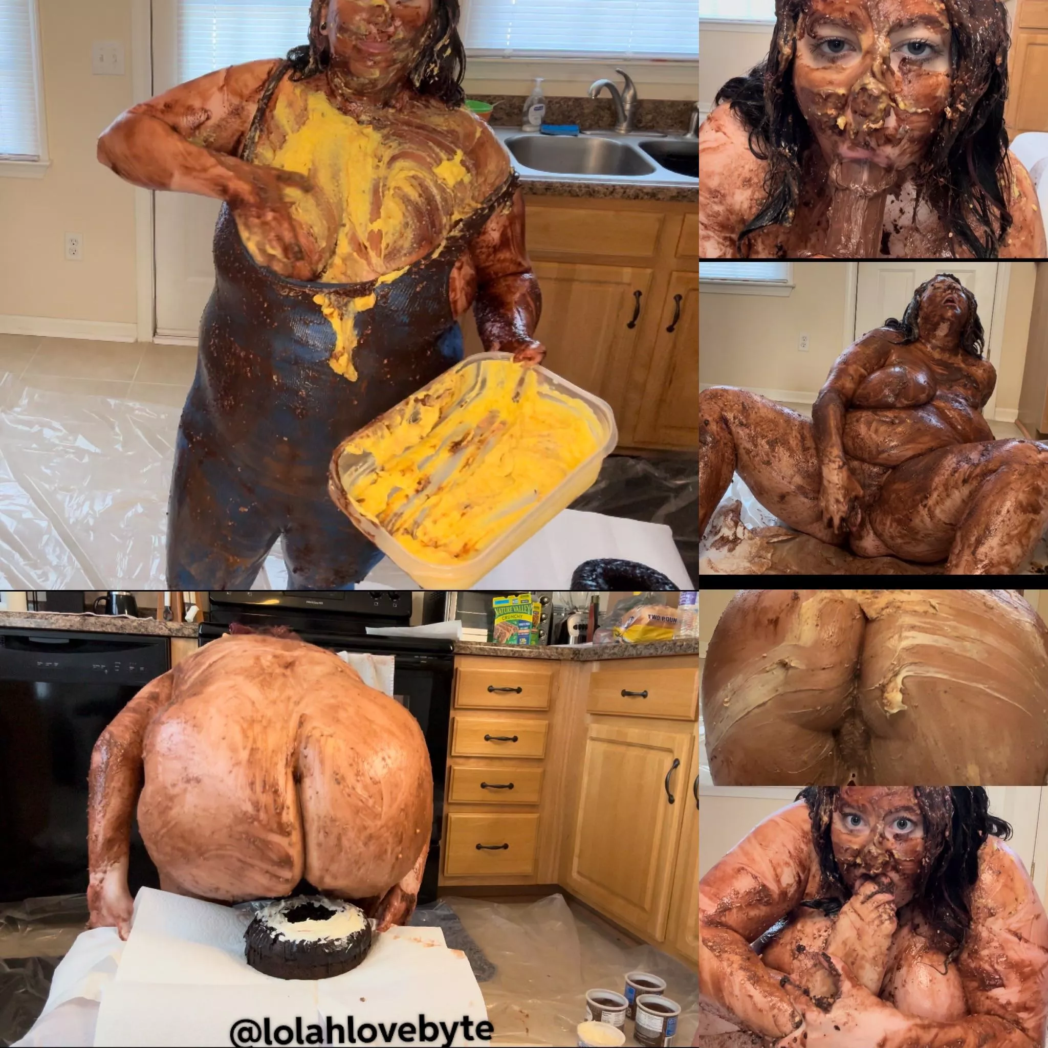 [OC] Buy my new 32 min vid because it gave me food poisoning! Lol (cake sitting, dildo play, feet sploshing, stuffing my tight workout suit)