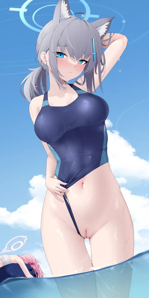 Shiroko showing off her thigh gap, among other things.[Blue Archive]