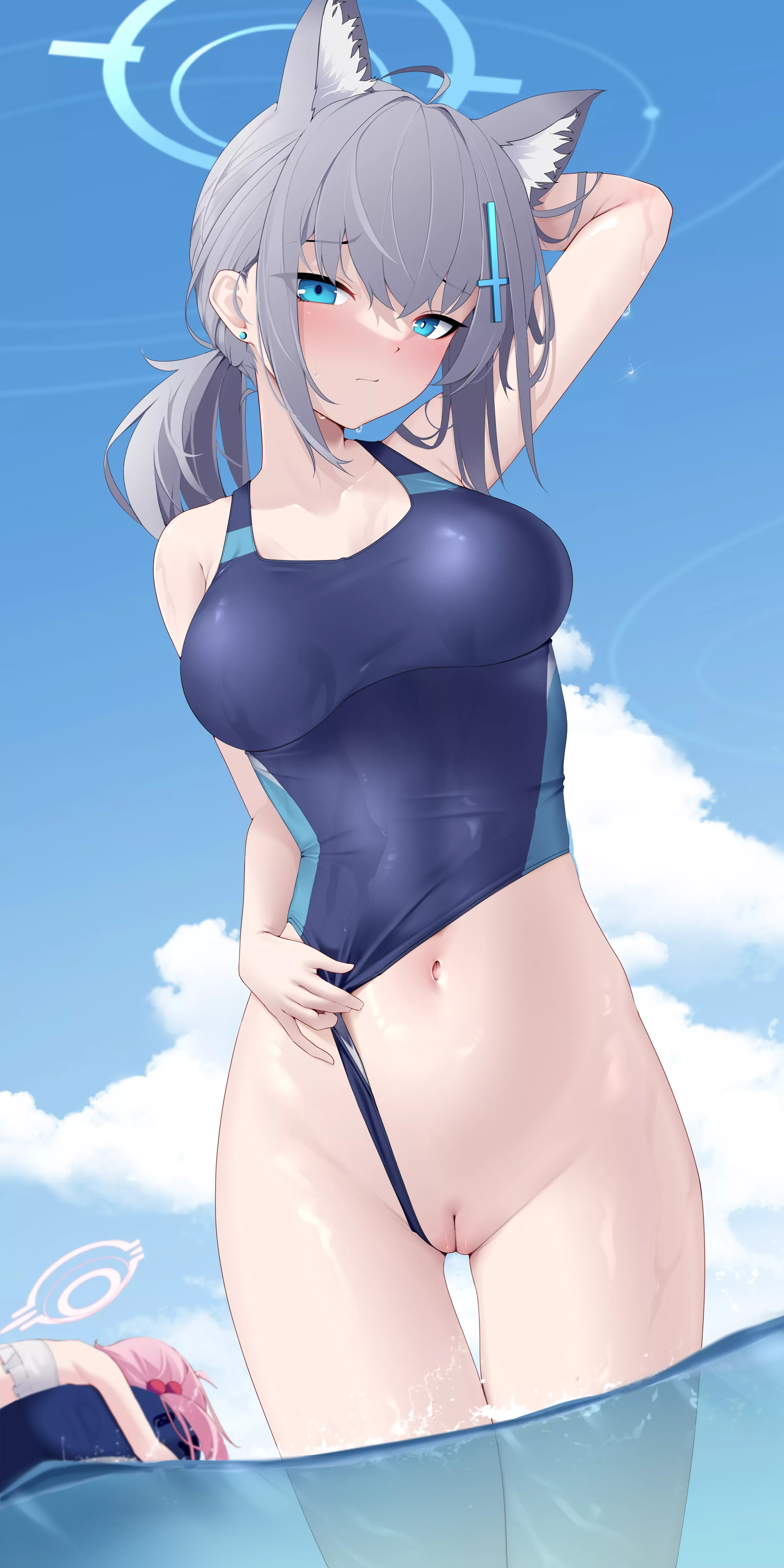 Shiroko showing off her thigh gap, among other things.[Blue Archive]
