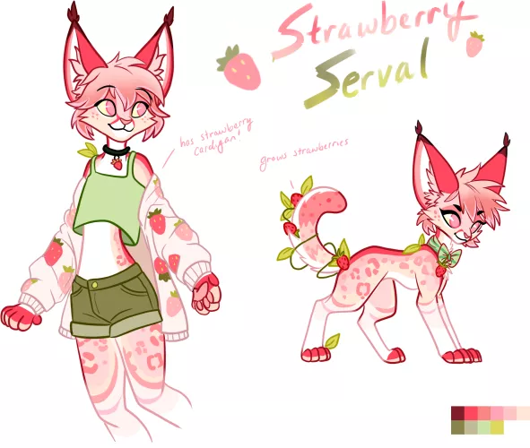 Strawberry Serval - Adoptable (Art & Design by Me!)