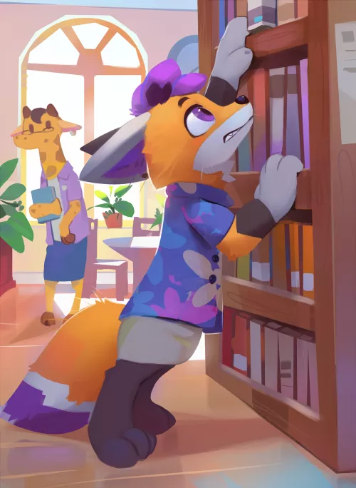 Why do they always put the coolest books up on the top shelf? [EloDoArt]