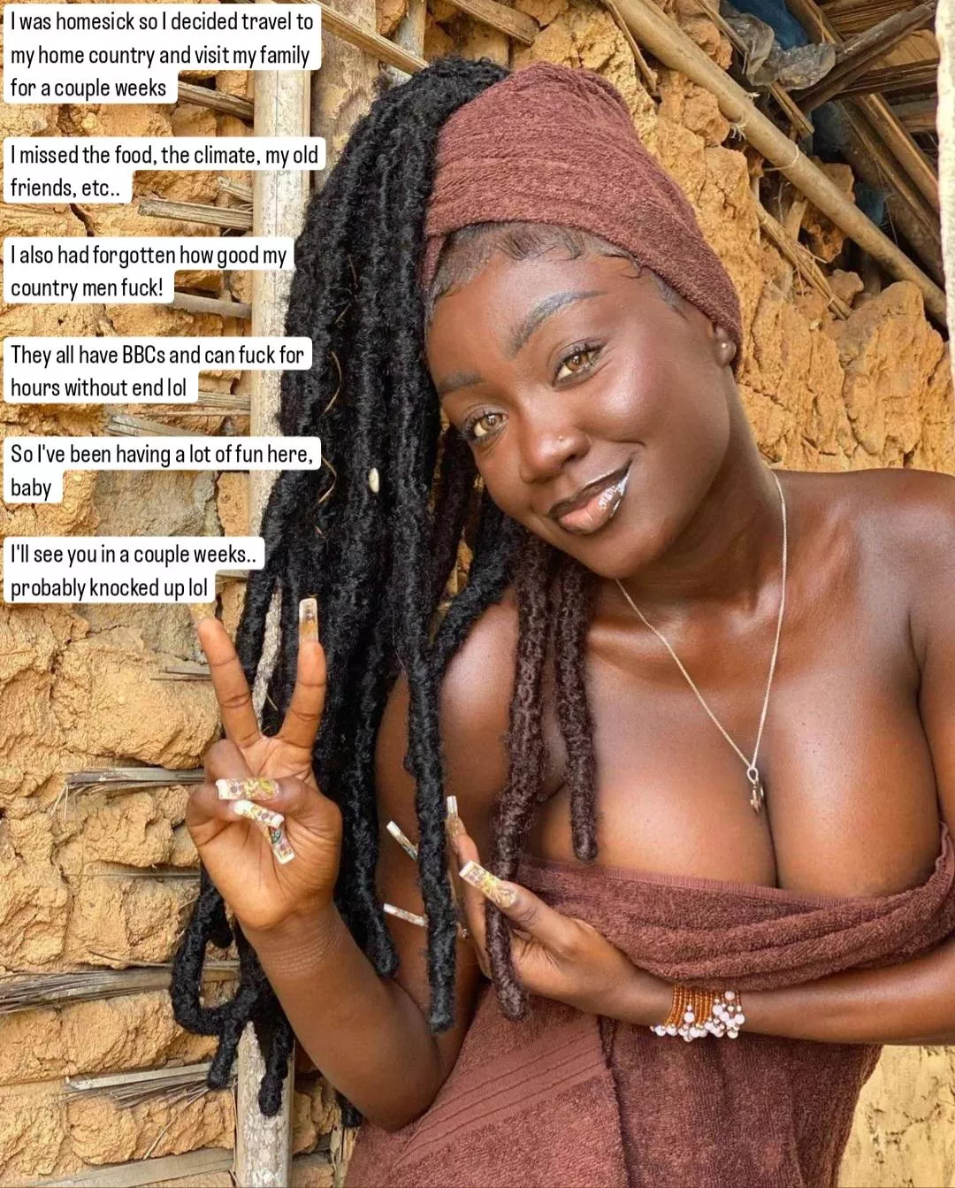 Your girlfriend is visiting her home country and fucking her country men 