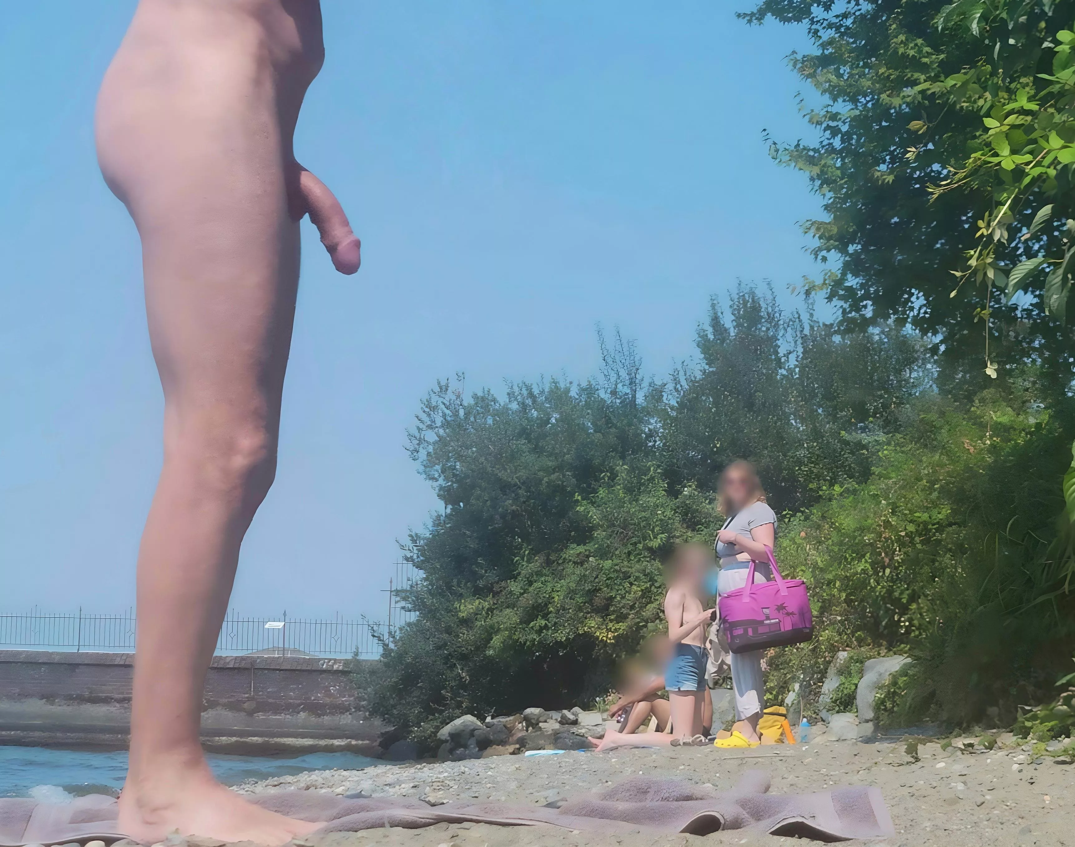 I think she noticed?? beach cfnm