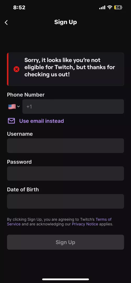 Unable to create account