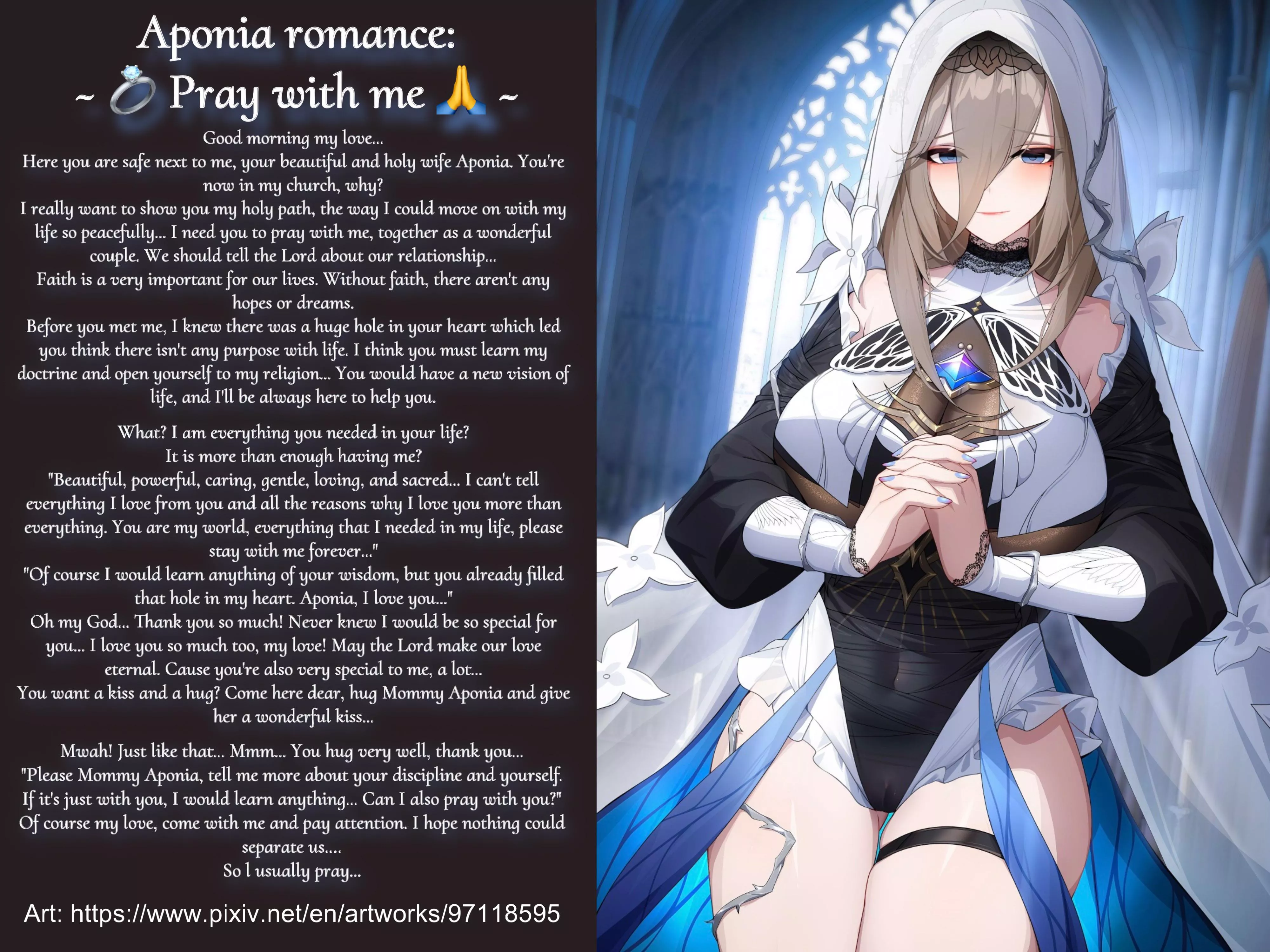 Aponia romance #3 [Honkai] [Nun] [Married] [Loving wife] [No sex] [Just pure real love] [Implied praying] [Cuddles]