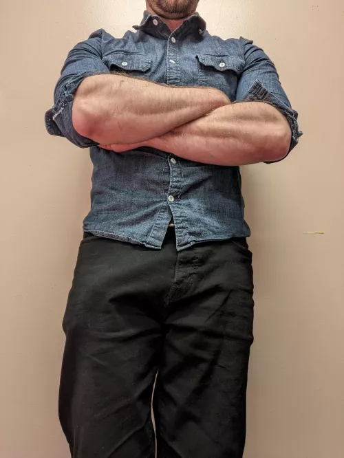 Big bulging forearms and a big...bulging...erhem.