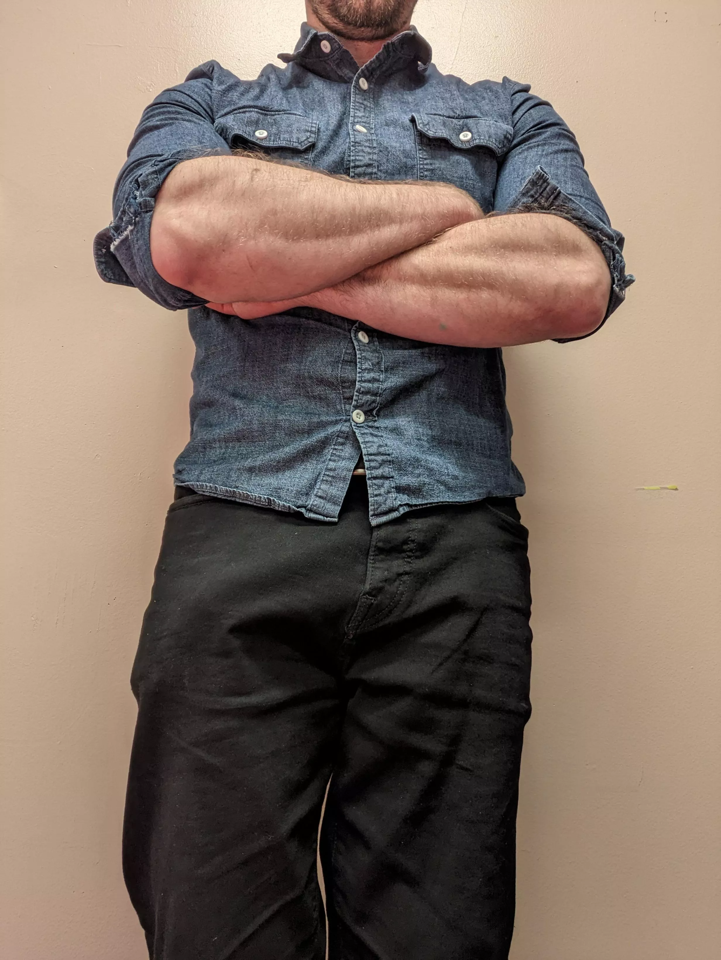 Big bulging forearms and a big...bulging...erhem.