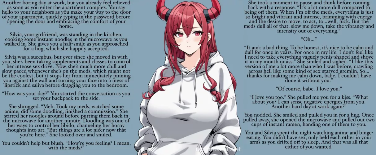 Casual Friday [gender neutral reader] [succubus girlfriend] [no sex] [chill/slow] [meds] [caring/loving] [wholesome]