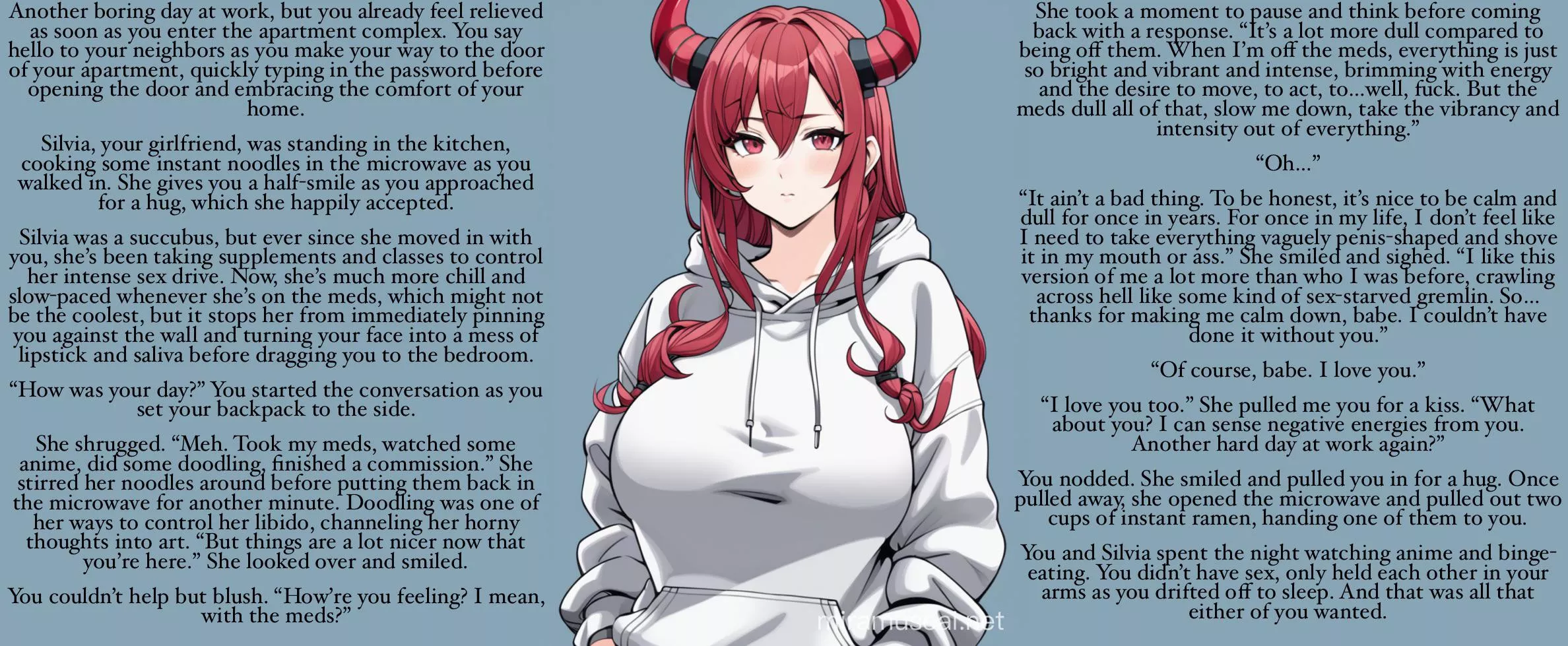 Casual Friday [gender neutral reader] [succubus girlfriend] [no sex] [chill/slow] [meds] [caring/loving] [wholesome]