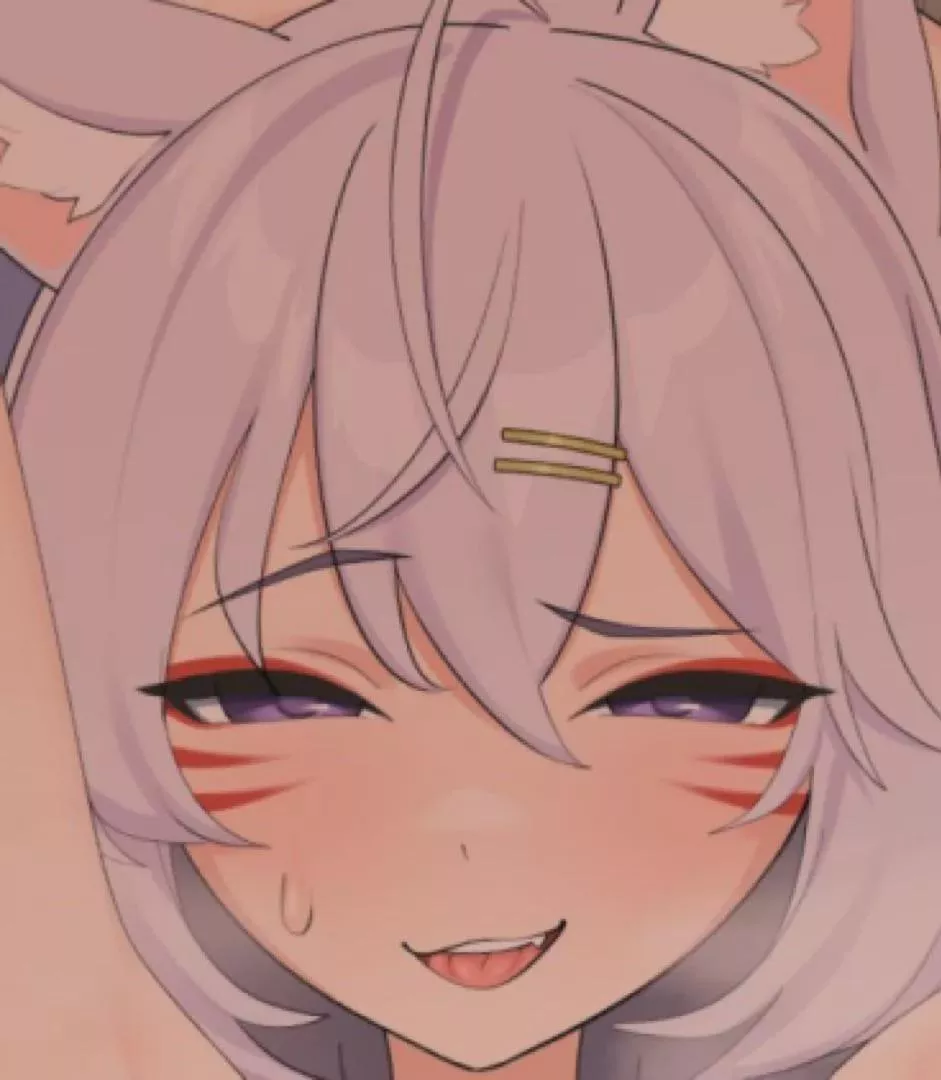 Color, 1girl, vtuber, light purple hair, purple eyes, sweating, smug, hairclips, foxgirl, Flipsie, one raised eyebrow
