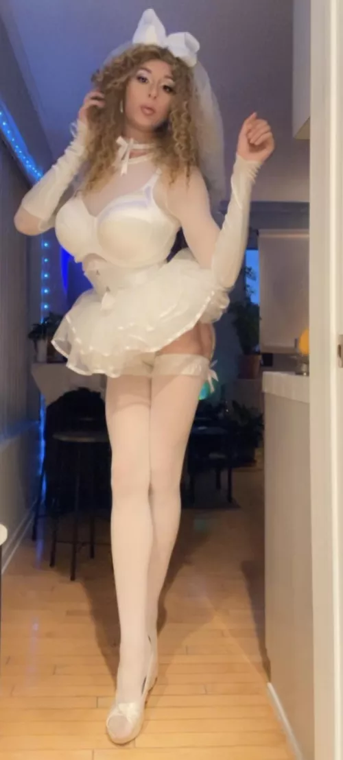 I love wearing a bridal lingerie look and thinking about a real Daddy making me his sissygirl housewife :) 