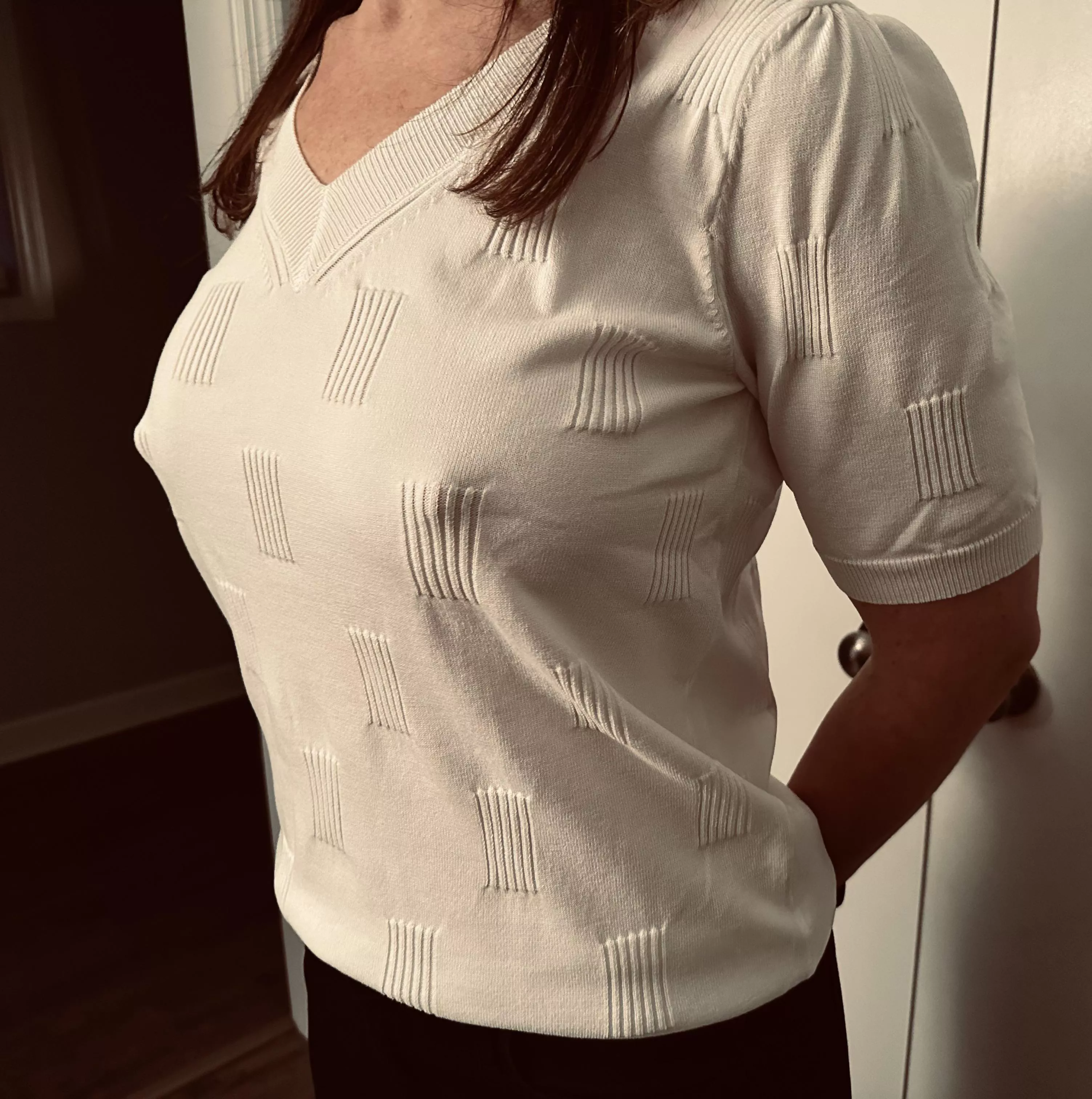 If I wear this sweater with a bra… just another day. If I skip the bra, I’m suddenly feeling quite horny.