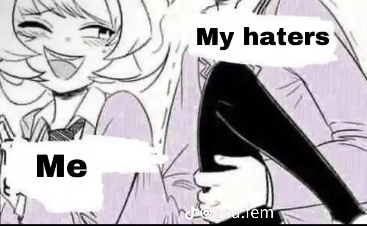 Mono , 1girl , 1boy , sex , short hair , blonde hair , leggings , tie , one eye open , mouth open , me , my haters , meme