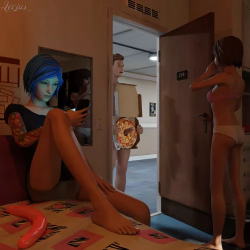 Nathan lost a bet, much to Max´s shock... Pizza delivery surprise! [Max Caulfield, Chloe Price, Nathan Prescott] by (Levius_)