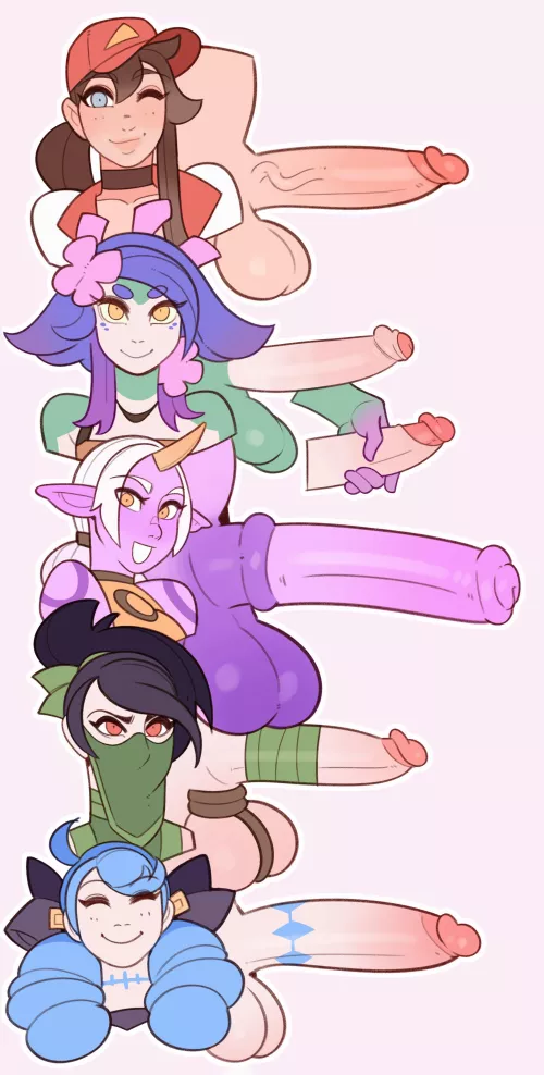 Size comparission. (Sivir, Neeko, Soraka, Akali and Gwen)(SplashBrush)