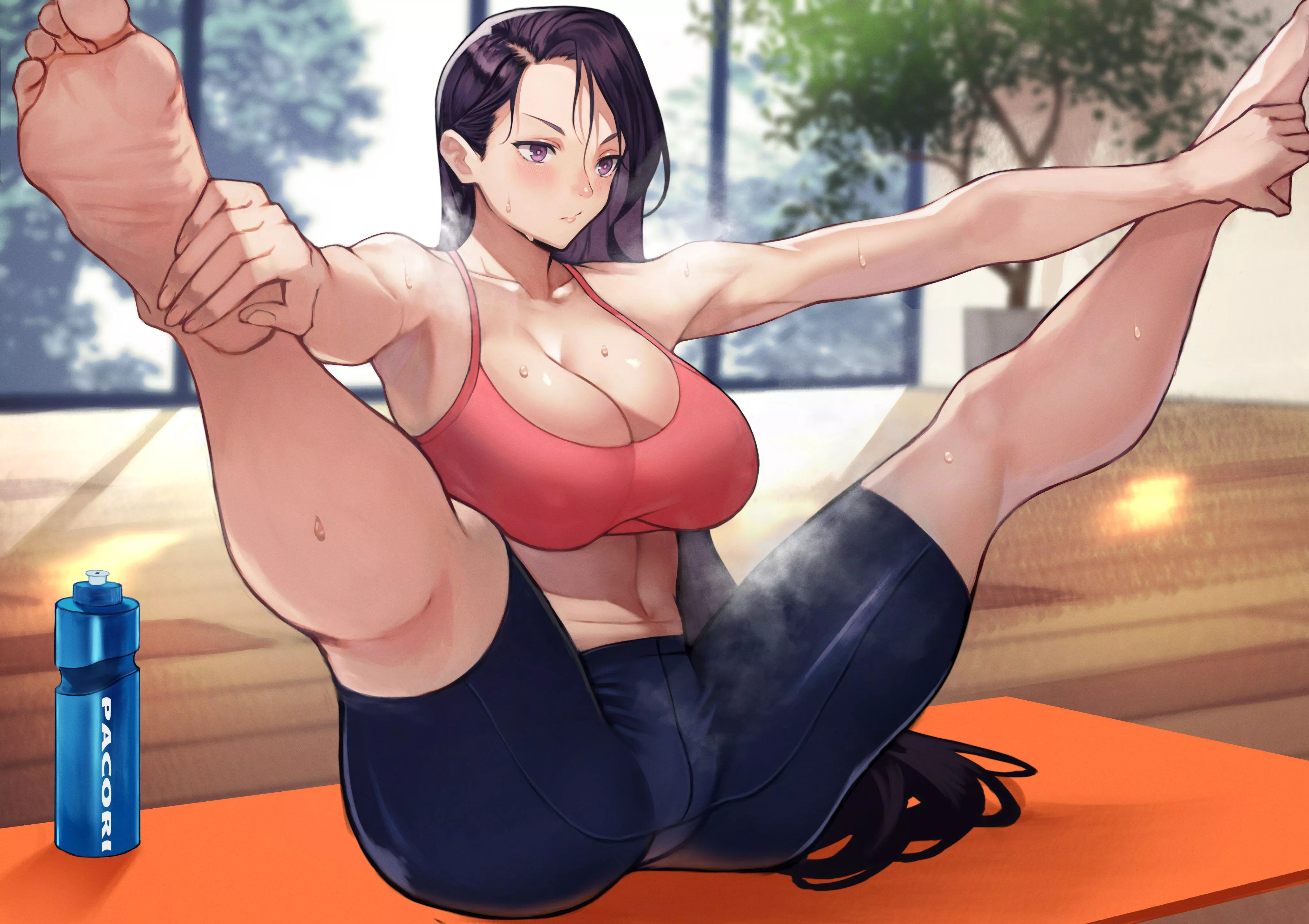 Stretching her legs doing yoga (Yoshio) [Original]