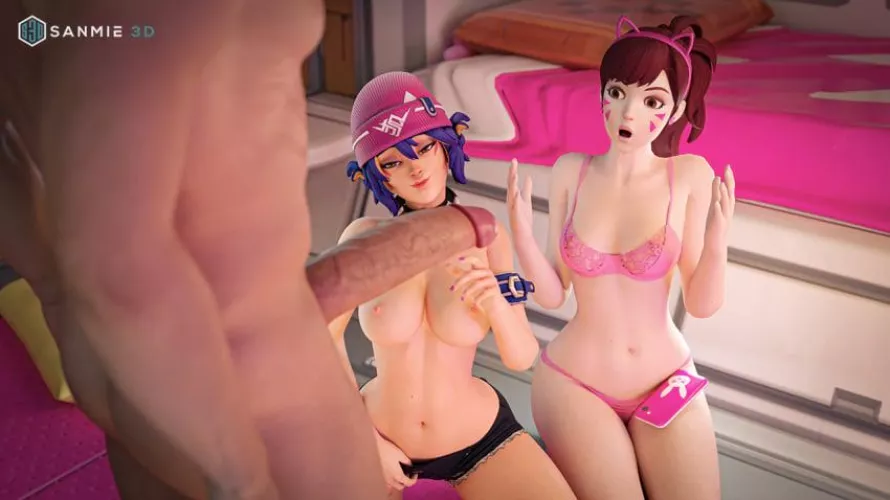 dva and kiriko amazed at the cock size of a fan! (sanmie3d)