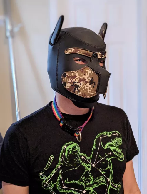 First time wearing a pup hood, courtesy of a friend