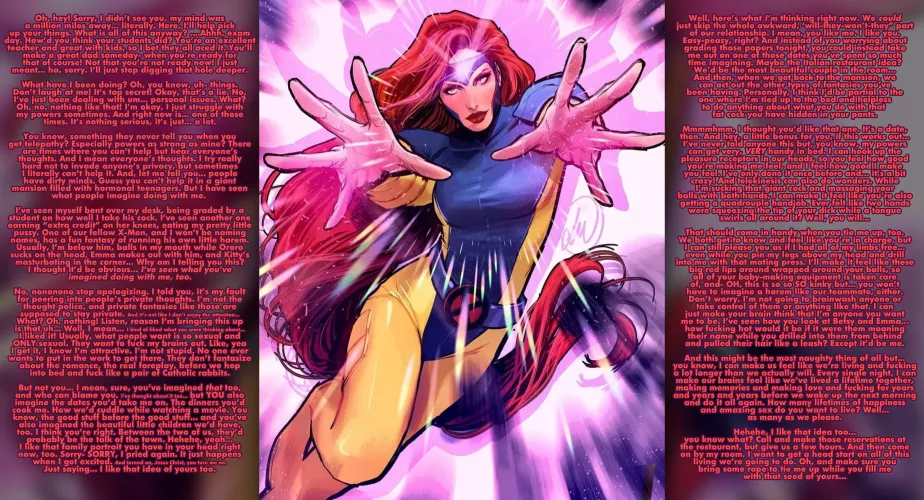 Jean Grey Imagines A Family With You [Art by Lucas Werneck] [Marvel] [X-Men] [Mutant] [Telepathy] [Telekinesis] [Superpowers] [Dirty Talk] [Imagining] [Flirting] [Romance] [Confession] [Kinky] [Talking about Bondage] [Blowjob] [Mating Press] [Creampie]