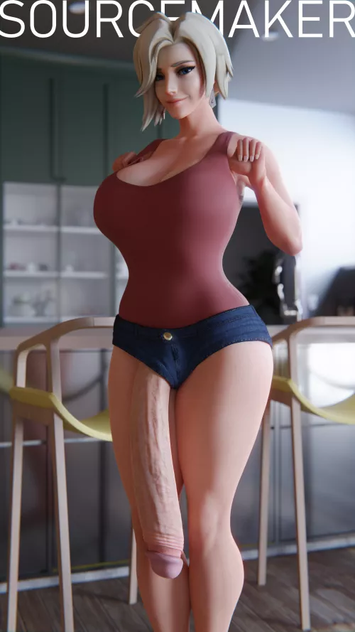 Mercy can't hide her massive cock