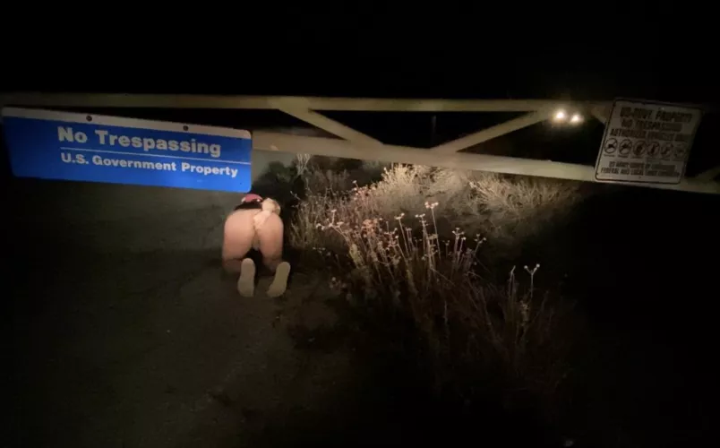 “No trespassing”, playing with myself on the side of a pretty busy road. Turned my headlights on for good measure.