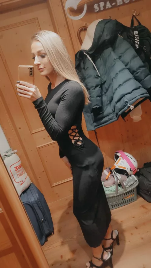Blonde in black dress