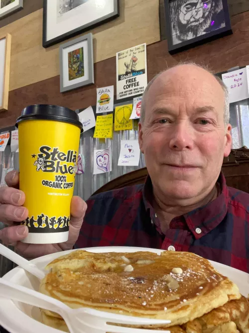 Coffee and pancakes.