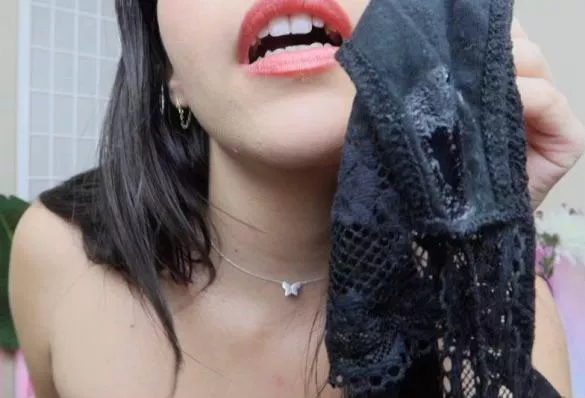 Home from my date and showing my bf my cummy panties he’ll be jerking off with