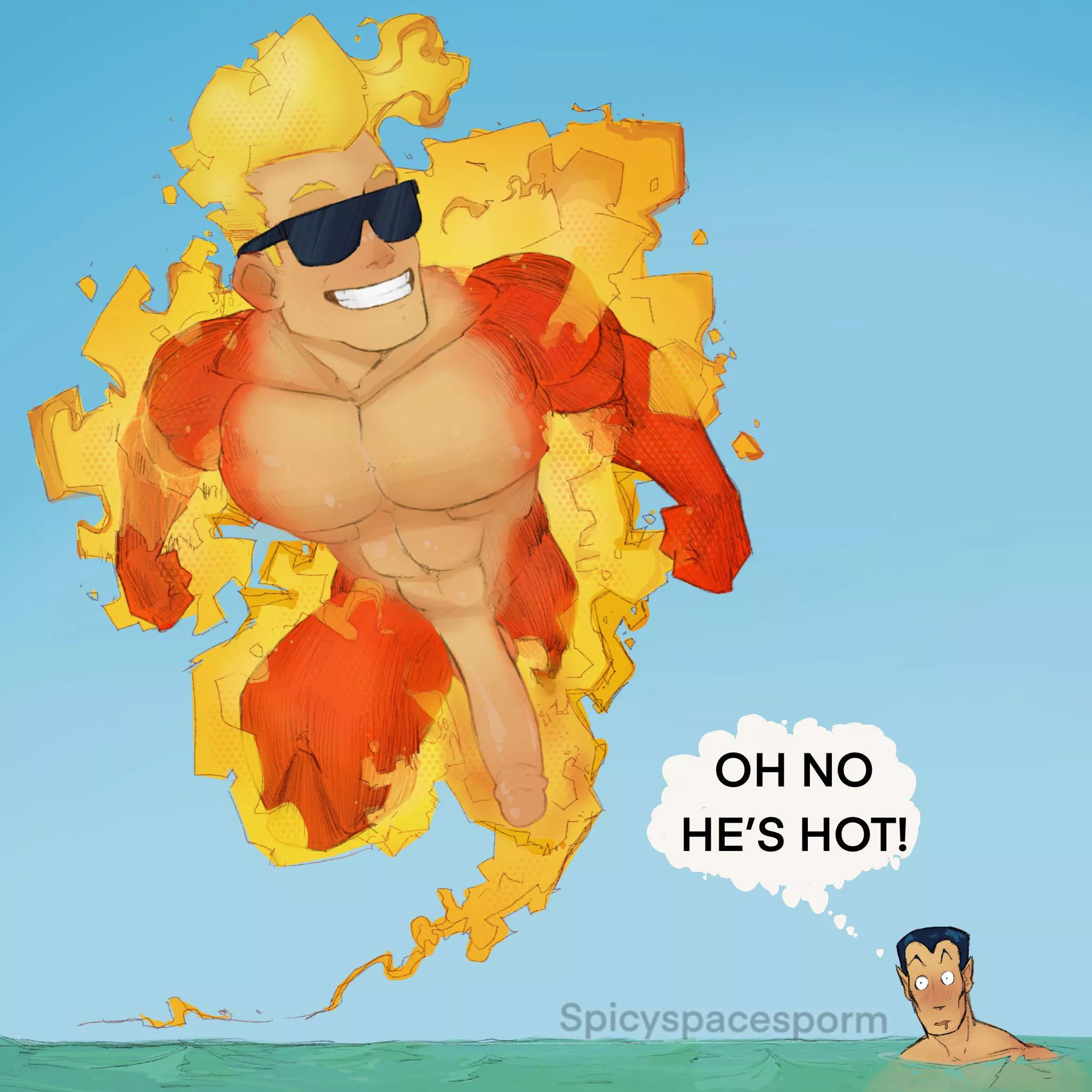 Human torch shows off to Namor