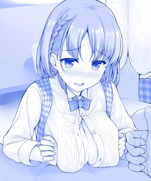 Ai-chan got aroused while pleasuring her manager with her bosomy tits [Getsuyoubi no Tawawa] (uni8)