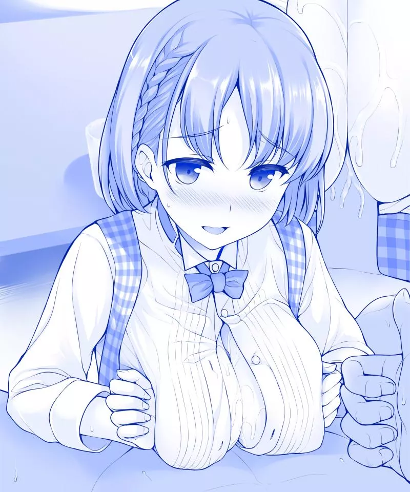 Ai-chan got aroused while pleasuring her manager with her bosomy tits [Getsuyoubi no Tawawa] (uni8)
