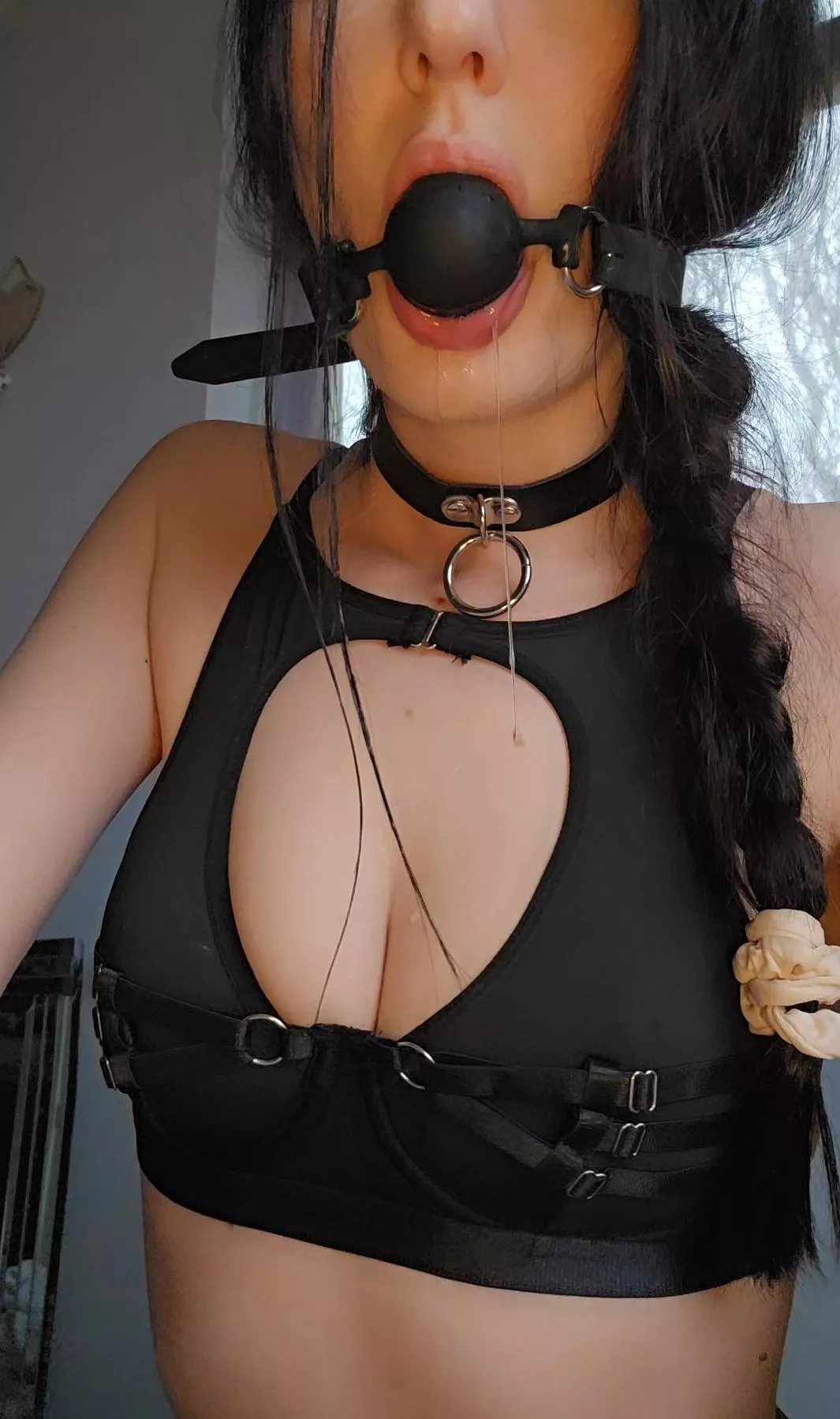 Collared and drooling. 