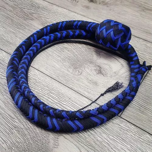 Custom Snake whip 4ft 16 Plait Blue Nylon Paracord Flogger Bull Vegan BDSM