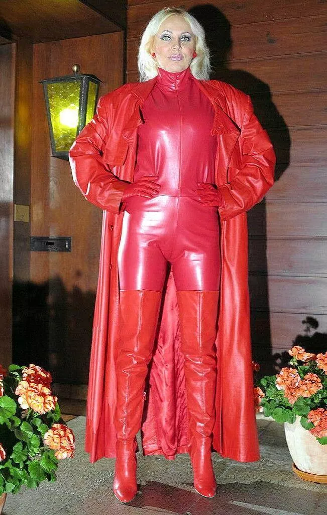There is just something about a hot blonde in tight red leather