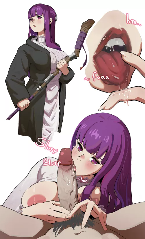 Fern having some fun with her mouth (yuribny)