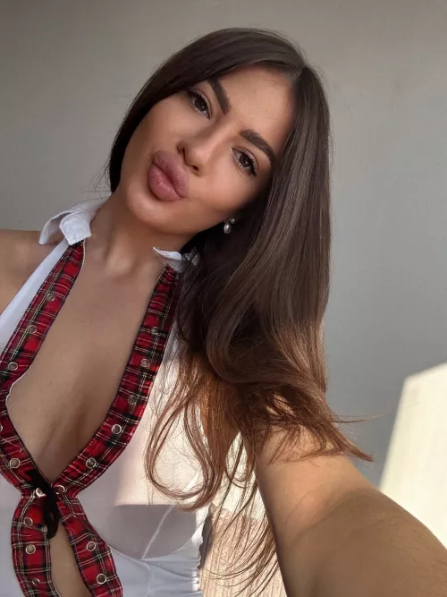 Lips bowed in anticipation of new cocks.