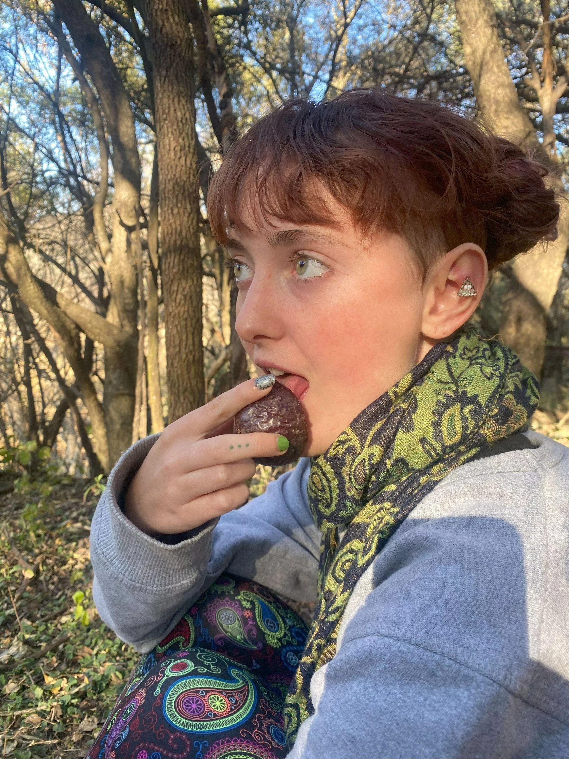 red hair, tattoos, enjoying a bit of sweetness al fresco F18