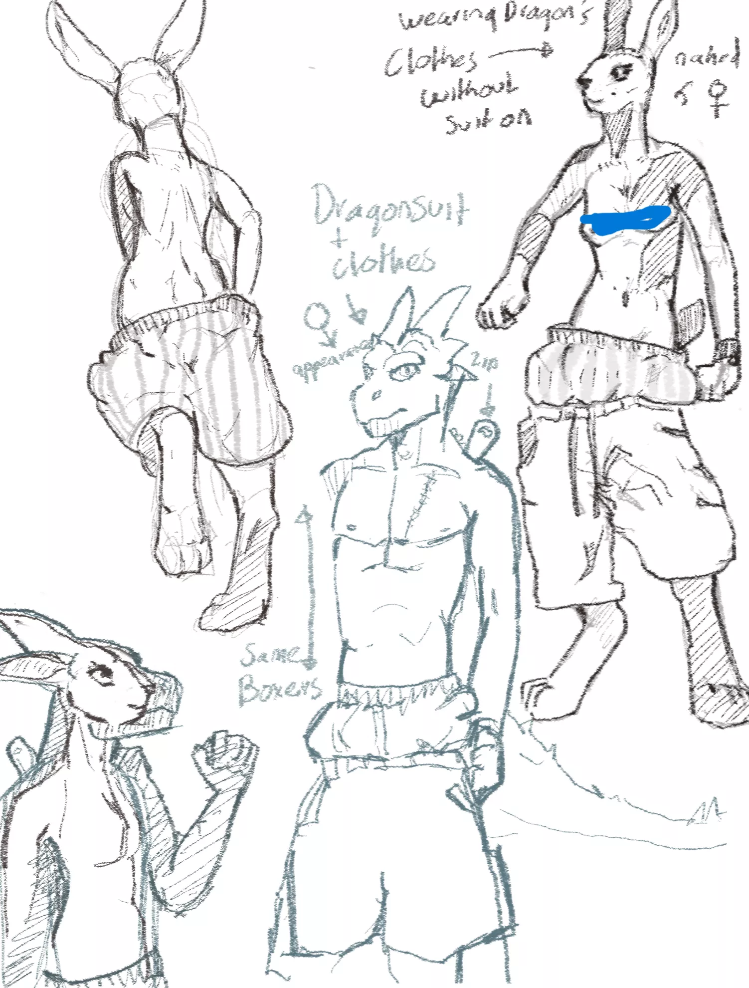Sketches of my Bunny character who cosplays as a Dragon [X]