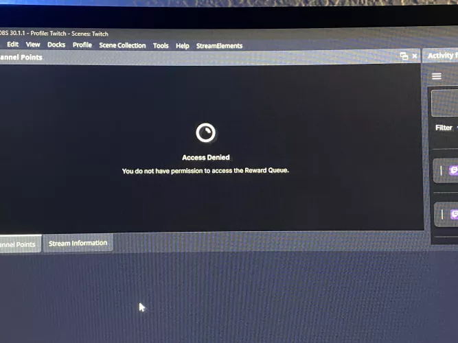 So having a custom browser source of channel point redeems has been access denied