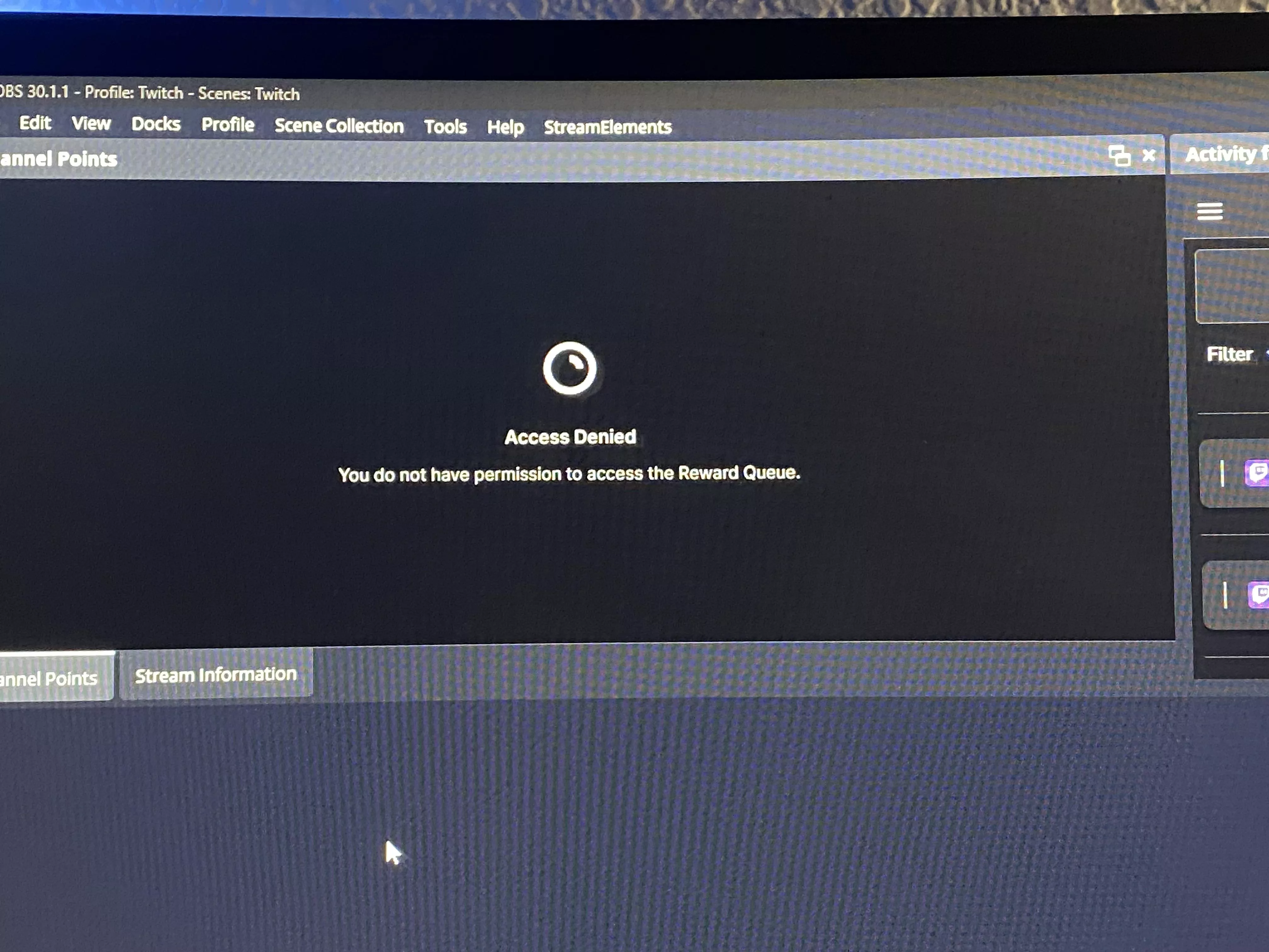 So having a custom browser source of channel point redeems has been access denied