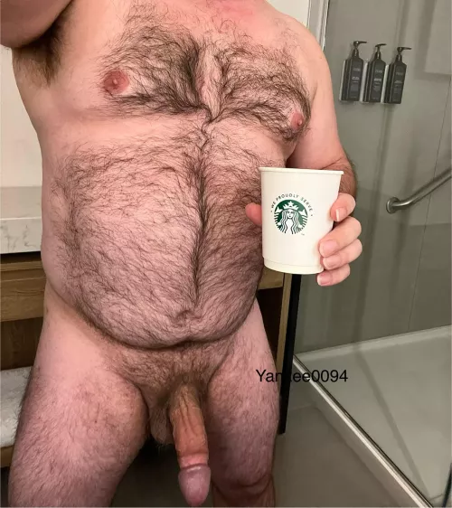 Starbucks in my hotel room, well done. Care to join me for a taste and a shower??