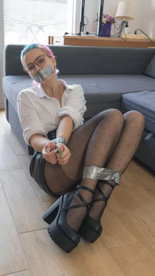 Silver tape bondage [f]