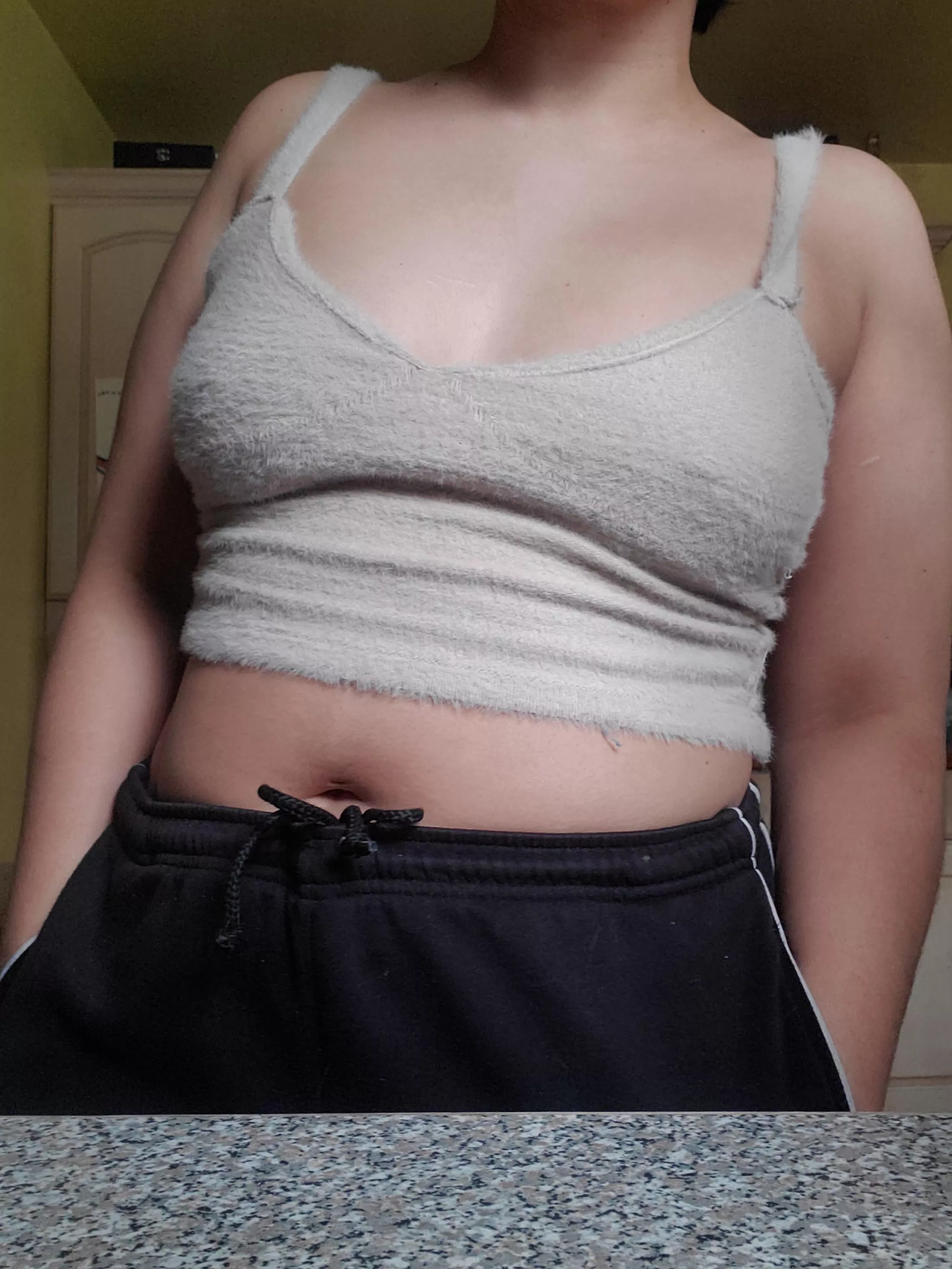 Try not to stare and think about how soft my shirt would be against my chest and your hands [f]