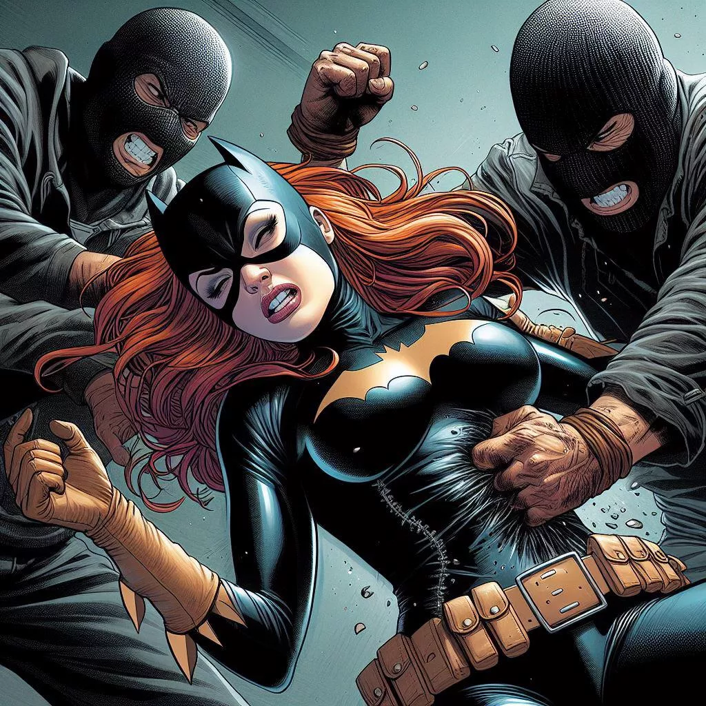 Batgirl succumbing against thugs
