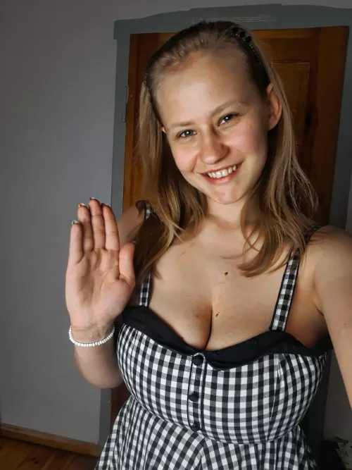 It's spring, it's warm, so I put on a spring dress, but of course without a bra.